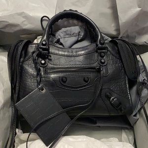 Balenciaga Mini City in Croc Embossed Leather and Black Hardware